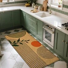 1 pieza, Decoración del hogar, Estilo bohemio con estampado de patrón geométrico de plantas, Alfombra de cocina de lino, Tapete de cocina, Tapete de piso, Tapete de baño, Tapete de puerta, Impresión 3D rectangular, Adecuado para sala de estar, dormitorio, pasillo, baño, lavandería - Alfombra de poliéster, Adecuado para decoración del hogar interior y exterior - Multicolor - Ver 4