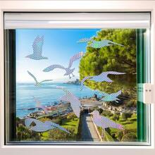 1片彩色鳥類防撞貼紙，鳥類設計玻璃貼花，家居裝飾貼紙，藝術裝飾防水貼花，自黏可移除不對稱形狀，適用於客廳、臥室、浴室、書房 - 小鳥 - 查看 3