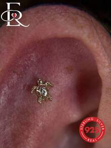 EleRunis 1pc 925 Sterling Silver Micro Turtle Flat Back Labret/Cartilage/Helix/Ear Rim Stud, Exquisite Jewelry, Suitable For Daily Wear And Parties - Gold - View 1