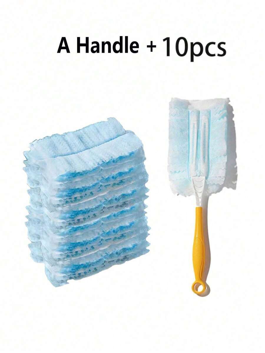 1 Pack (10pcs) Disposable Duster Refills + 1pc Yellow Handle/1pc Blue Short Handle/Multiple Pack Duster Refills - Easily Remove Dust From Electronics, Furniture, Blinds And Ceiling Fans - - Cleaning Supplies - Multicolor - View 1