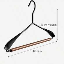 Premium Black Suit Hanger, Solid Wood And Metal Combination Thickened Heavy-Duty Hanger, With Anti-Slip Rubber Shoulder Pads, Space-Saving Design, Suitable For Coats, Suits, Jackets And Trousers, Multi-Functional Luxury Iron And Wood Hanger - View 2