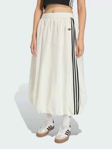 Adidas Clover-Patterned Classic Striped Puffy Balloon Skirt, Sporty Midi Skirt - White - View 1