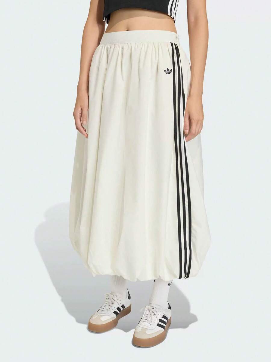Adidas Clover-Patterned Classic Striped Puffy Balloon Skirt, Sporty Midi Skirt - White - View 1