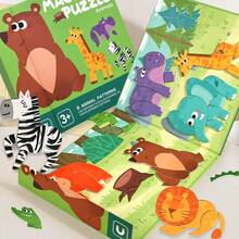 1pc Multicolor 3-In-1 Magnetic Puzzle Book, Foldable Animal Dinosaur Puzzle Game | Montessori Educational Activity | Kindergarten Fine Motor Skills Toy | Portable Travel Quiet Busy Book | Children's Cognitive Gift Toy - Multicolor - View 3