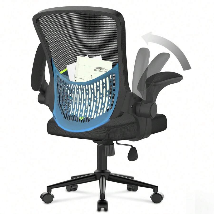 Ergonomic Mesh Office Chair With Flip Armrests And Lumbar Support - Black - View 1