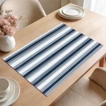 1/2/4/6/8/300件裝豪華極簡系列餐墊套組,印有藍白條紋圖案。機洗聚酯纖維材質,防污、防水且易於清潔。適合派對與廚房裝飾。 - 彩色 - 查看 2