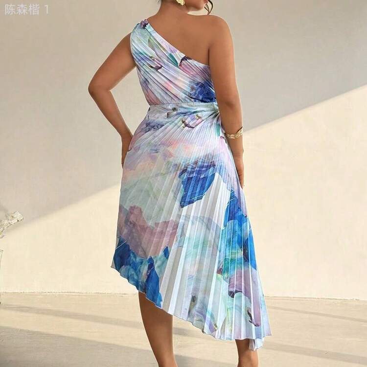jianchaimaoyi02  Vestido sin mangas con estampado floral teñido anudado y bajo asimétrico, estilo de vacaciones para mujer de talla grande - Rosa - Añade 5