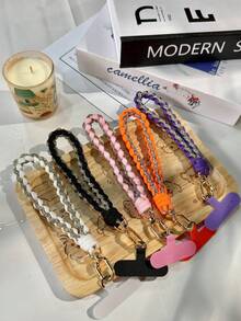 1pc Two-Tone Sparkling Rhinestone Braided Wrist Phone Lanyard/Personalized Bag Charm Pendant/Phone Case Charm - Multicolor - View 2