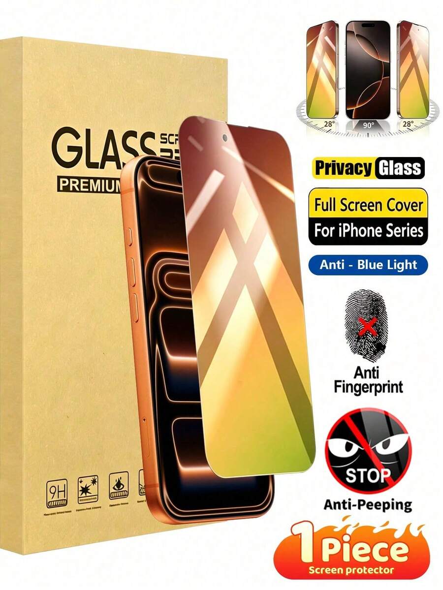 NNBILI 1pc Privacy Screen Protector Tempered Glass For IPhone 17 ProMax, Compatible With IPhone 17/16/15/14/13/12/11 ProMax 16e 17e, Anti-Peeping Gradient Green Tinted Protective Glass Film, Blue Light Protection, Bubble-Free, Scratch-Resistant, Full Coverage - 1 Pieces - View 1