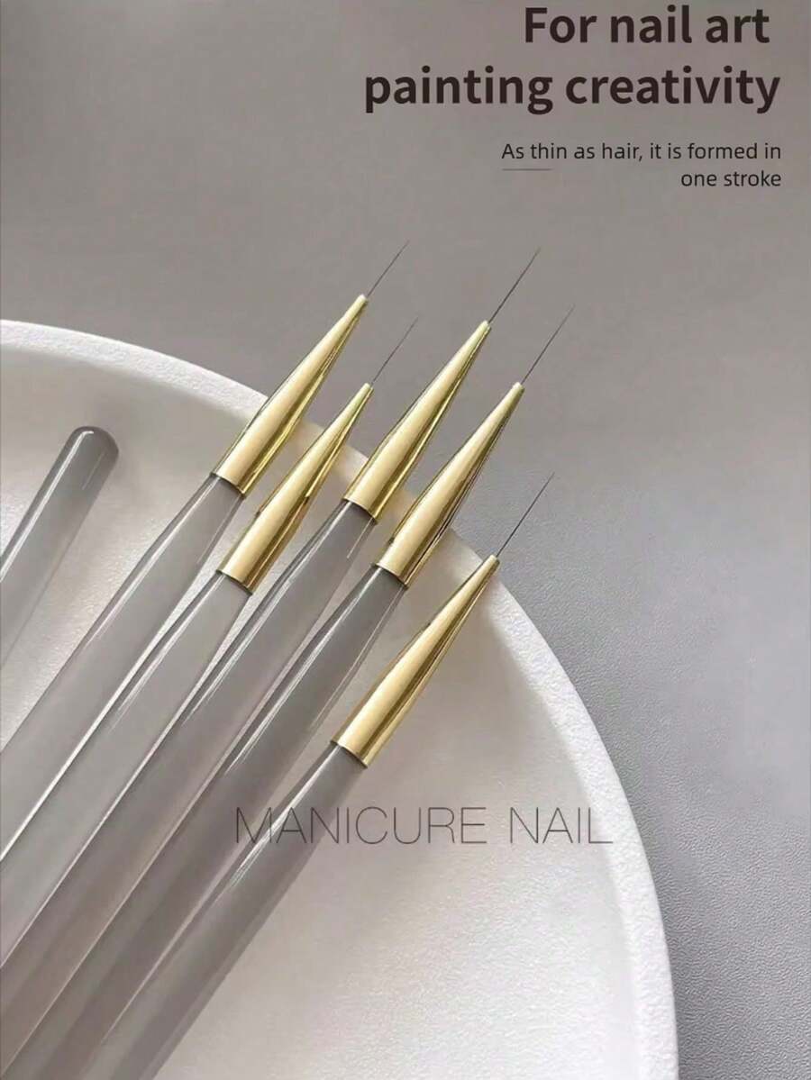 5/3/1件裝專業美甲與眼線刷組,25mm、24mm、13mm、10mm、7mm細線美甲刷,適用於凝膠指甲油與精細繪圖 - 彩色 - 查看 1