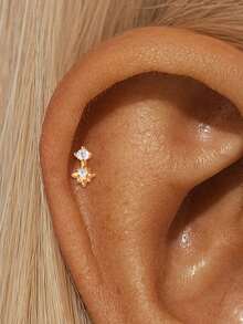 EleRunis 1 pieza de joyería fina de plata de ley 925 con forma de estrella, piercing de cartílago hélix con rosca y base plana, para uso diario, boda, fiesta y compromiso - Dorado - Ver 13