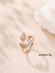 Nooxian 1件金色珠寶浪漫玫瑰鋯石戒指，微鑲花卉寶石戒指，開口戒環女款配件 沙烏地阿拉伯國慶日 - 金黃色 - 查看 7