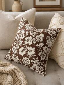 1pc Vintage Floral Cushion Covers, Modern Country-Style Printed Decorative Cushion Covers, Suitable For Sofas, Beds, And Living Rooms - Reddish-brown - View 4