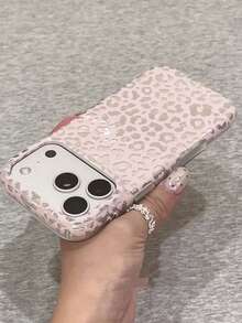 Japanese Korean Ins Niche Personalized Blue Brown Leopard Print Phone Case Compatible With Iphone 16 Pro Max, 14, 13, 12, 17, 15 Pro, 14 Pro, Women's New Style High-End Shockproof Protective Cover - Pink - View 4