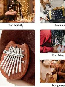 1 pieza Kalimba mini de gato de 8 teclas, exquisito piano de dedo pulgar marimba, accesorio musical colgante para regalo - Multicolor - Ver 2