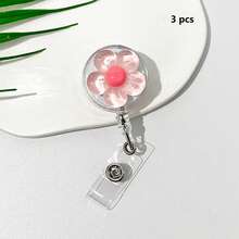 1pc/6pcs Cute Crystal Flower Design, Resin Plastic Material, Retractable Rotating Clip, Badge Reel With Rotating Clip, Suitable For Work ID, Student ID, Ideal For Students, Teachers, Doctors, School Supplies, Back To School Season And More. - Multicolor - View 15