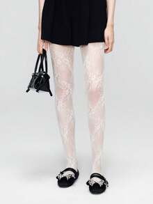 1 Pair Plus Size Women's Patterned Sheer Mesh Tights Stockings Fishnet Stockings High Waist Tummy Control Slimming Fishnet Leggings, Suitable For Various Occasions - White - View 1