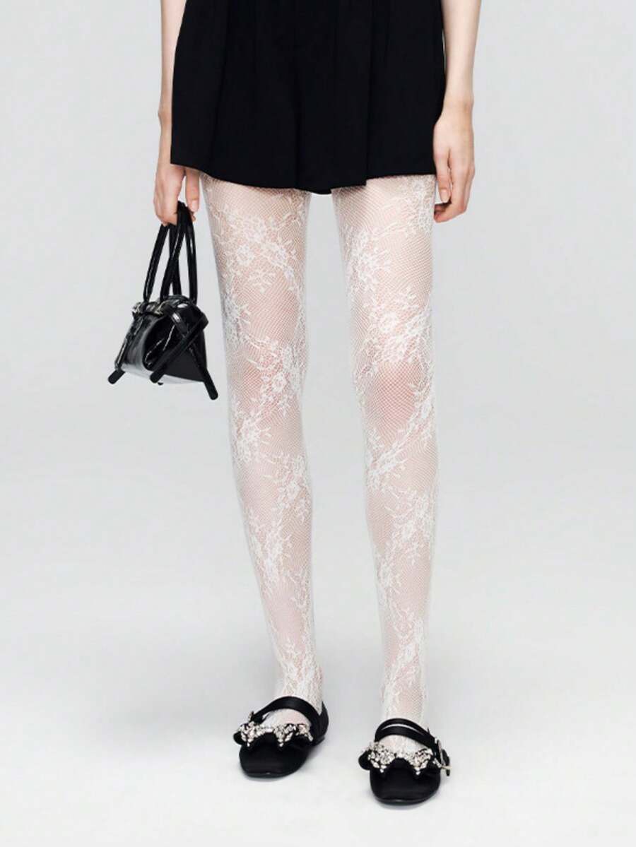 1 Pair Plus Size Women's Patterned Sheer Mesh Tights Stockings Fishnet Stockings High Waist Tummy Control Slimming Fishnet Leggings, Suitable For Various Occasions - White - View 1