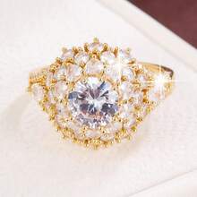 1pc Sunflower Shape Design Cubic Zirconia Inlaid Women's Ring - Multicolor - View 5