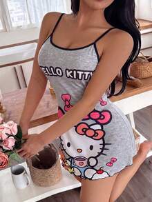SANRIO 1件 Hello Kitty 粉色休闲可爱舒适简约吊带裙（女款） - 淺灰色 - 查看 5