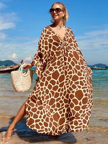 New Rayon Printed Cover-Up Dress For Seaside Vacation, Loose-Fitting Bikini Swimsuit Long Dress For Women - Blue (ZS1770-1) Rayon - View 11