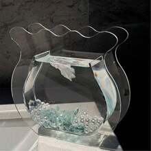 Nuevo adorno de acuario de acrílico transparente para peces de pelea tailandeses, jarrón creativo estilo INS con piedra de cristal de perla asimétrica, paisaje para acuario de peces dorados, pequeño para oficina y hogar, tanque dedicado para peces ornamentales - Ver 2