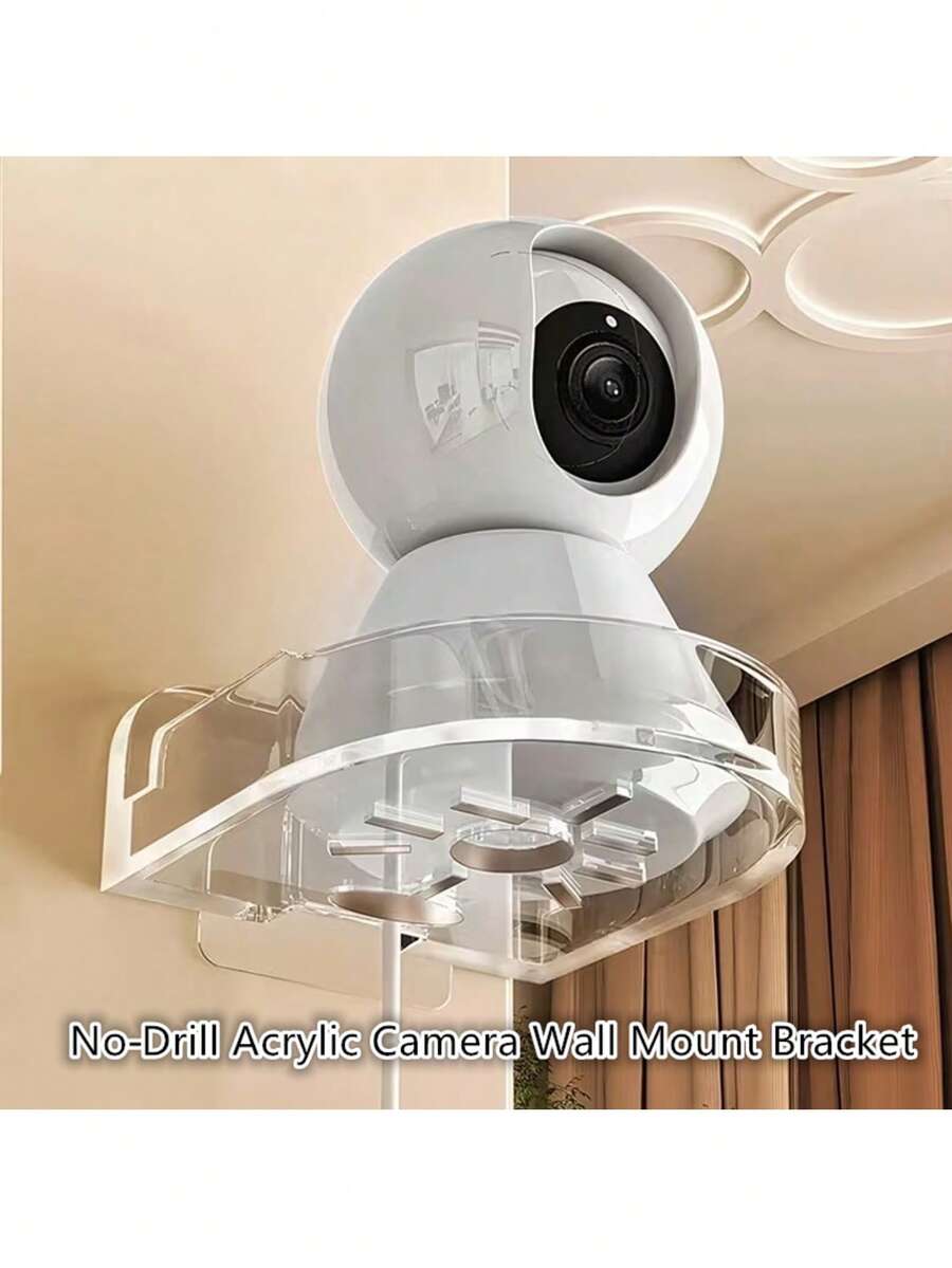 No-Drill Acrylic Wall Mount Bracket For Security Camera, Heavy-Duty Adhesive Shelf, Space-Saving Holder For Indoor Camera, Baby Monitor, Smart Home Devices - A - View 1
