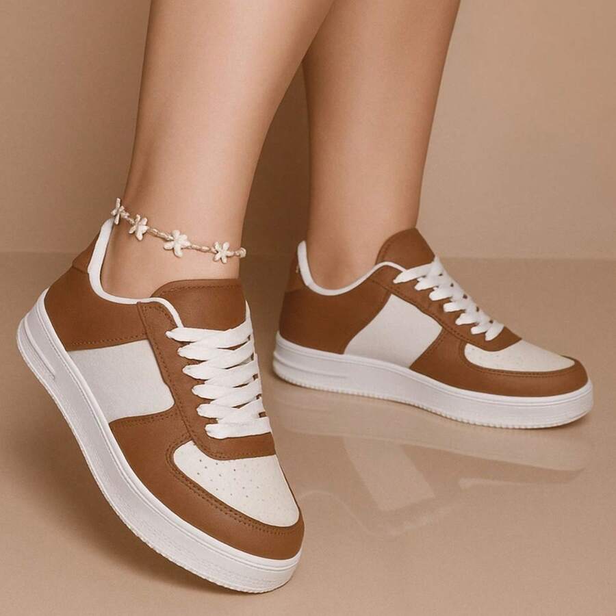 Force Casual Sneakers For Women And Men, Original Fashion - 白色/棕色 - 查看 1
