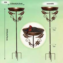 1pc Outdoor Standing Bird Bath, Bronze Decorative Bird Bath, Dual-Use Waterer And Bird Feeder For Yard And Lawn, Attracts Wild Birds, Decorative Ornament With Bird Decoration, Rust-Proof Iron Art Dual-Use Waterer For Garden - Multicolor - View 11