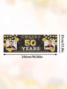 Personalized Photo Birthday Banner Backdrop, Suitable For Adults, Events, Parties, Wedding Decoration Posters. Personalized Custom Birthday Party Backdrop, Can Add Photos And Text Decoration. Black And Gold Party Backdrop Birthday Decoration Supplies. Custom Birthday Photo Backdrop, Party Decoration. - Multicolor - View 8