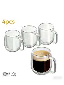 1-2-4個 250/350ml 雙層隔熱玻璃咖啡杯附手把 - 適合拿鐵、瑪奇朵、美式咖啡、卡布奇諾 - 可重複使用、防滑，適合情人節、父親節、母親節、畢業季、日常使用 | 時尚咖啡杯 | 耐用咖啡杯 - 彩色 - 查看 16