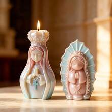 Molde de silicona con base de rosa de la Virgen María, molde de vela con detalles en forma de corazón de la diosa religiosa, adecuado para manualidades de yeso DIY, molde estético de estatua sagrada de santo - Molde de niña rezando - Ver 10