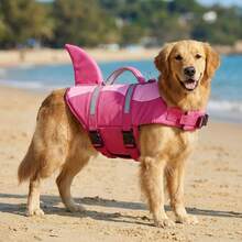 Shark Dog Life Jacket High Buoyancy Swimming Pet Vest With Handle Suitable For Small And Medium Dogs - Rose Red - View 6