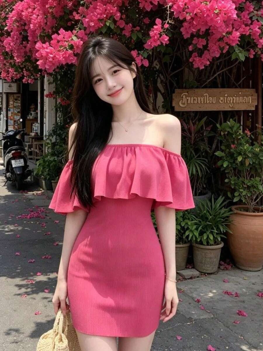 Autumn And Winter New Style Hollow String Inner Dress Women's High-End Light Luxury Sexy Pure Bucket Desire Hot Girl Hip Cover Short Skirt - Pink - View 1