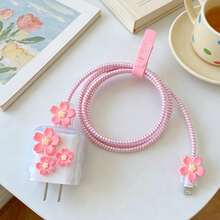 花朵/咖啡/櫻桃圖案數據線保護套，適用於 Apple 18-20W 充電器，防刮防斷保護套 - 彩色 - 查看 4