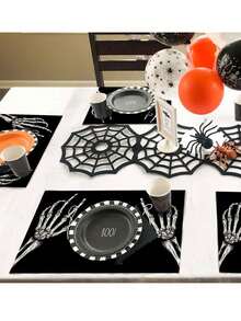4pcs/1pc Halloween Skeleton Hand Shaped Creative Placemats -- Gothic Party Table Decor, Rustic Indoor Kitchen Table Decor, Suitable For Holiday Theme Parties, Gatherings, Autumn/Winter Table Decor - Multicolor - View 6