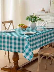 1 pieza Mantel rectangular a cuadros, Mantel lavable con estampado digital de cuadros búfalo, Adecuado para picnic al aire libre, sala de estar, cocina y cena de vacaciones, Mantel rectangular beige y blanco - Azul profundo - Ver 5