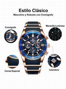 Reloj de cuarzo para hombre REWARD, estilo de moda empresarial, pantalla de calendario, manecillas luminosas, multifuncional, alta calidad, estilo de regalo, diseño clásico, correa de silicona - Oro rosa - Ver 2