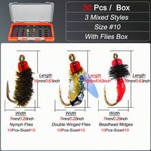 30Piece Bait Set-Dry Wet Flies/Midge/Nymphs/Fly Fishing Lures, For Bass/Trout/Carp-3 Different Styles Fly Fling Lures-With Flies Box-Size#10 - Multicolor - View 12