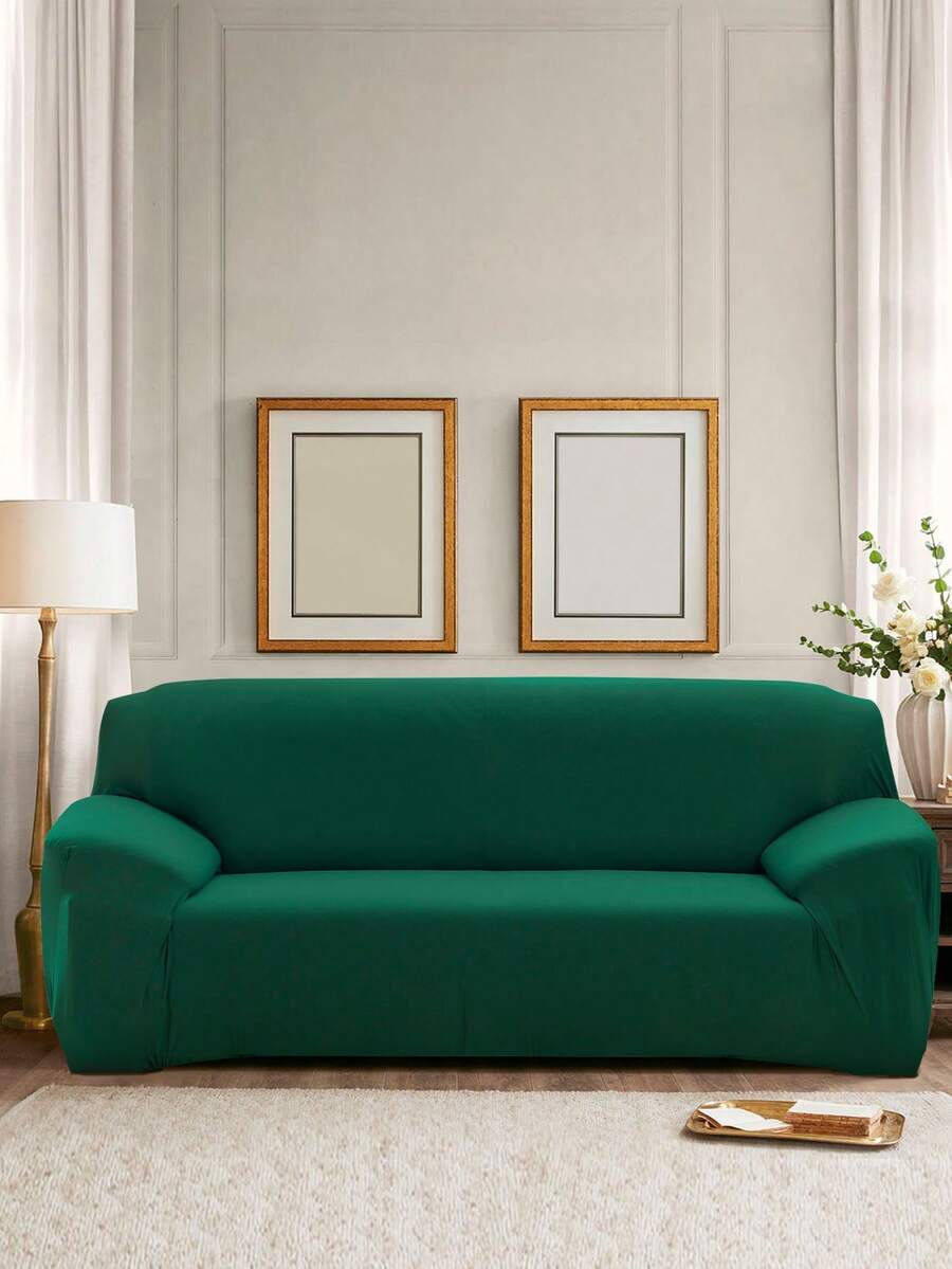 1 pieza Funda de sofá de fibra de poliéster elástica con estilo minimalista moderno impreso, desmontable y lavable a máquina, adecuada para sala de estar, comedor, estudio, dormitorio, uso doméstico - Verde Oscuro - Ver 1