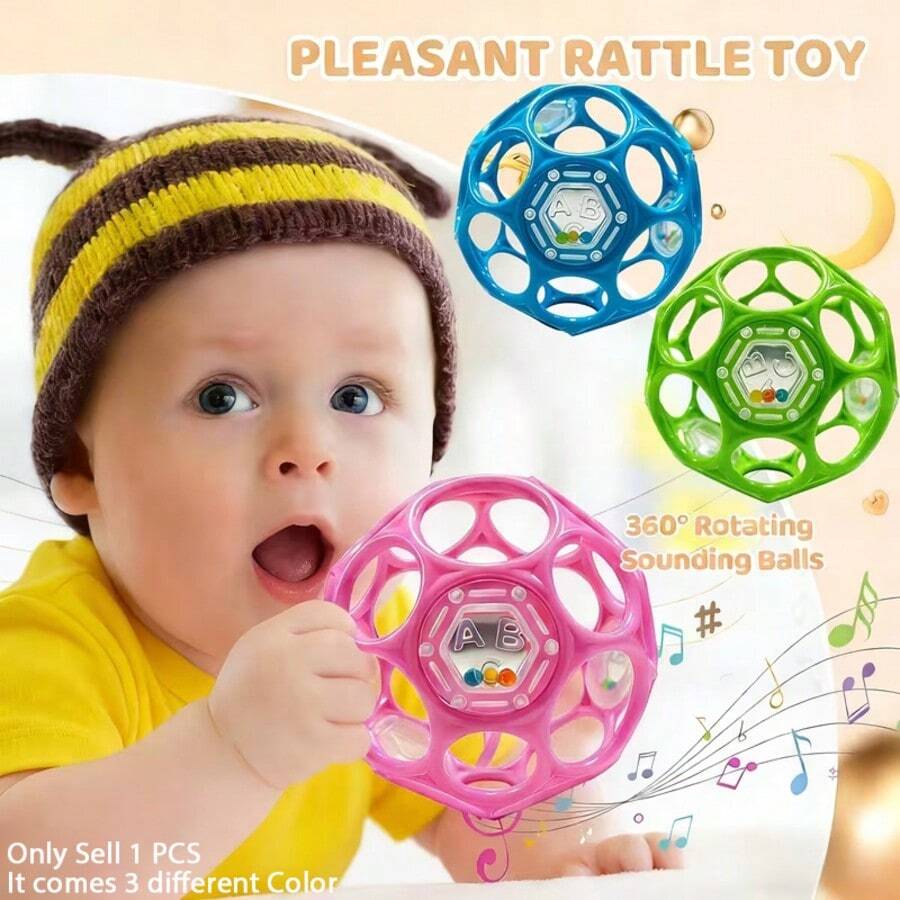 Baby Sensory Ball Rattle(1pc) Easy Grip Bell Toy For Baby, Developmental Play Toy Great Gift For All Holiday Birthday Children's Day Back-To-School - Multicolor - View 1