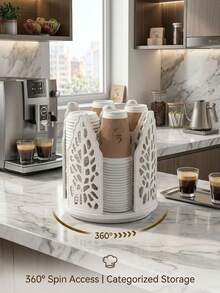 4-Tier Rotating Paper Cup Holder, Disposable Coffee Cup Dispenser, Storage Box, Detachable Plastic Cup And Lid Rack, Suitable For Counter, Kitchen, Coffee Station And Bathroom - Multicolor - View 2