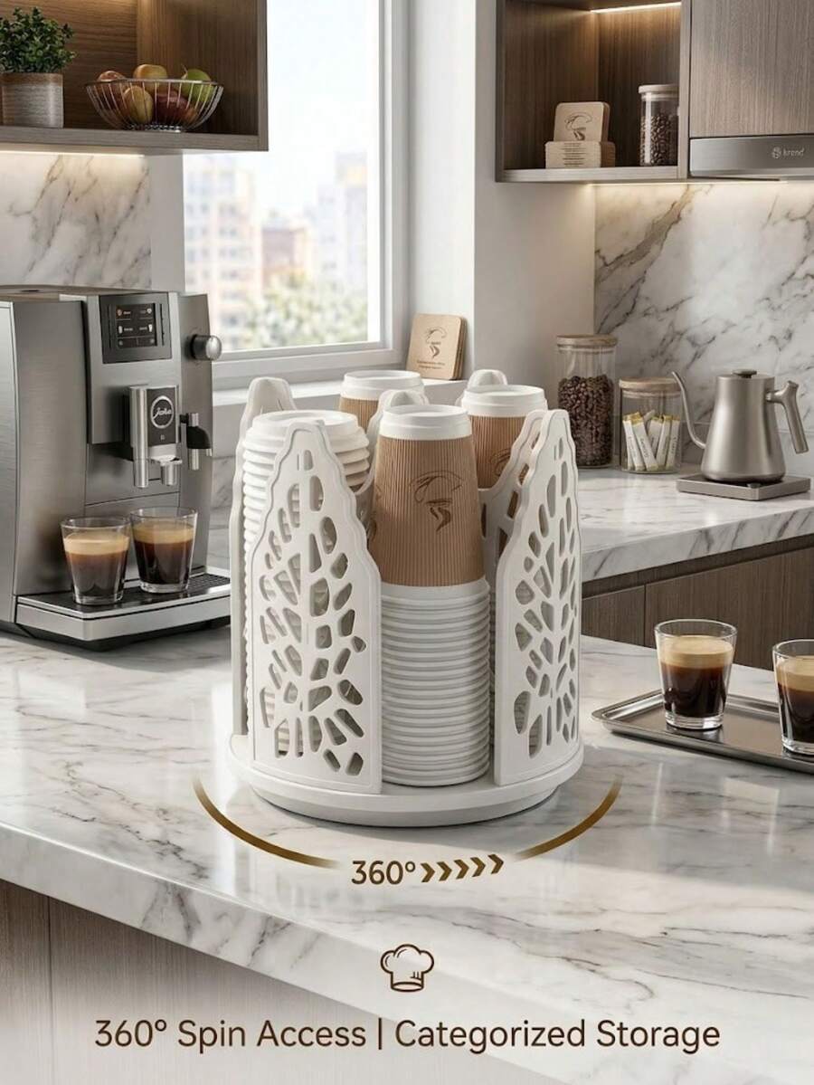4-Tier Rotating Paper Cup Holder, Disposable Coffee Cup Dispenser, Storage Box, Detachable Plastic Cup And Lid Rack, Suitable For Counter, Kitchen, Coffee Station And Bathroom