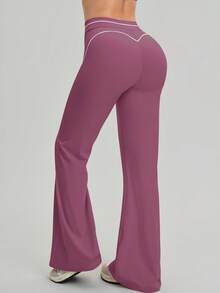 NcmRyu Women's 1pc Contrast White Stripe Butt-Lifting Slim Flare Pants - Purple - View 10