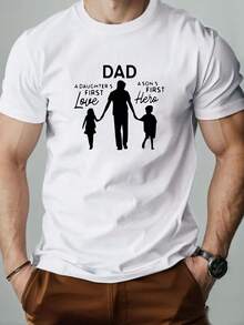 Camiseta de manga corta con cuello redondo y estampado inglés DAD para hombre, estilo casual de verano - Blanco - Ver 1