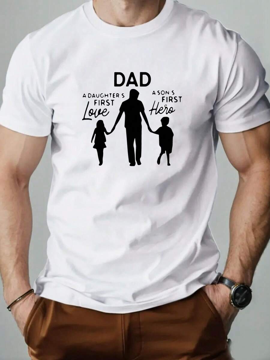 Camiseta de manga corta con cuello redondo y estampado inglés DAD para hombre, estilo casual de verano - Blanco - Ver 1