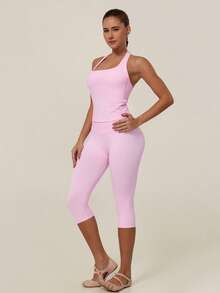 TimeOff Women's 1pc Solid Color Tummy Control Butt Lifting Slimming Sports Mid-Length Shorts - Pink - View 9