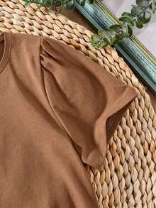 Women Floral Print Crew Neck Loose Casual T-Shirt, Short Sleeve Cheap Clothes Camiseta 100 Percent Cotton Clothing Women - 摩卡棕 - 查看 4