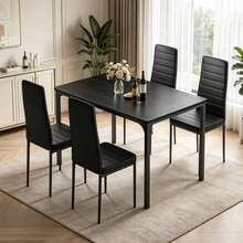 5 Pieces Dining Table Set For 4, New Year Kitchen Table Set With 4 Upholstered PU Leather Chairs For Dining Room, Living Room, Apartment, Small Space - Black - View 10