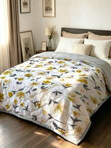 1pc Ultra Soft & Breathable Quilt - Lightweight All-Season Bedding, Modern Floral Plaid Pattern, 100% Polyester, Machine Washable, Suitable For Single/Double Bed, Hotel, Camping & Home Decor, Luxury Hotel Bedding | Modern Quilted Design | Embossed, Autumn Decor, Room Decor - Multicolor - View 5
